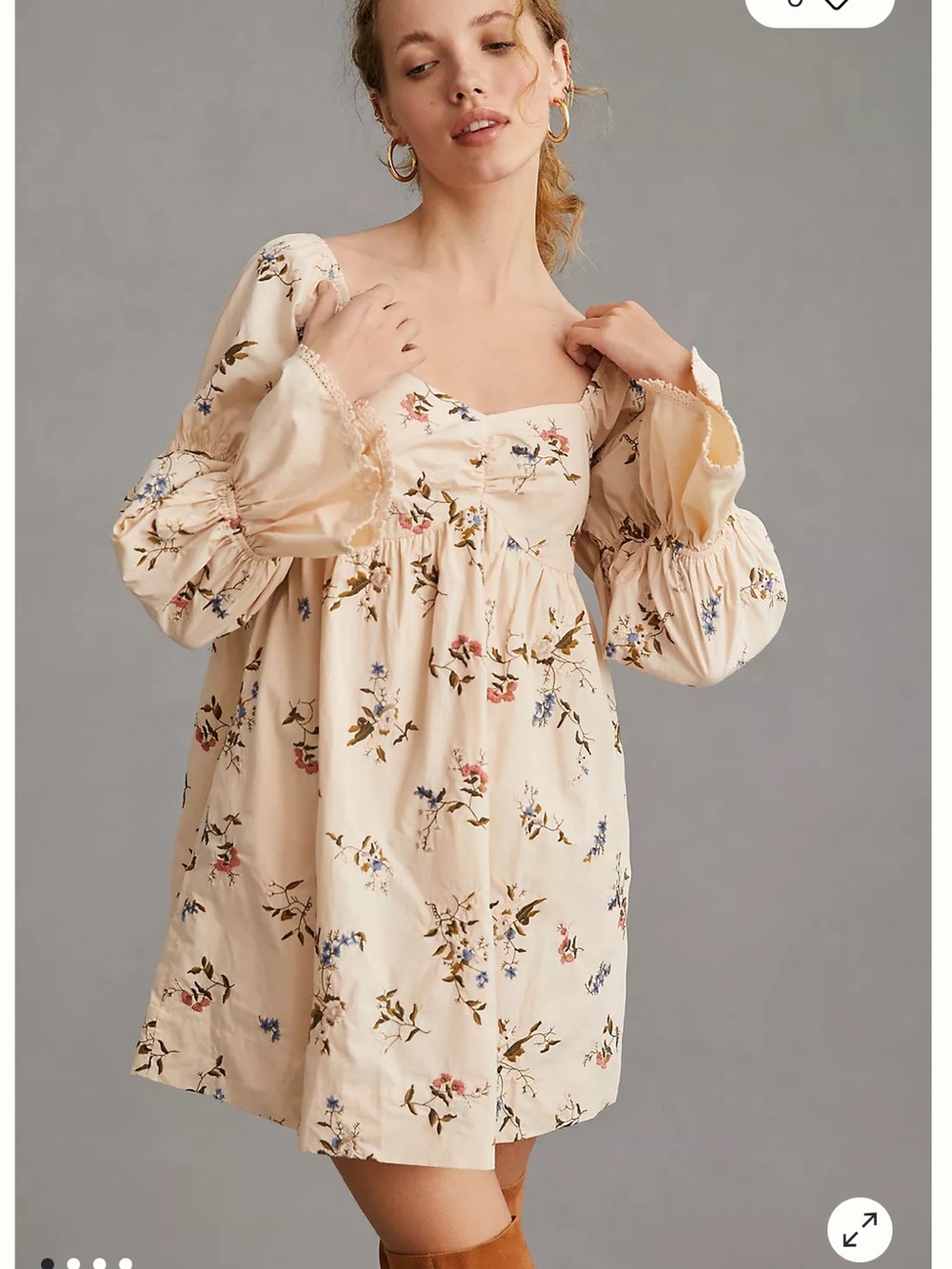 By Anthropologie Long-Sleeve Embroidered Mini Dress